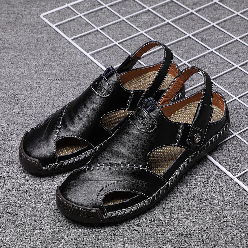 Fashion New Men's Leather Sandals Summer Cowhide Convertible Toe Post Sports Casual Slide Sandals Handmade Breathable Fashion Footwear