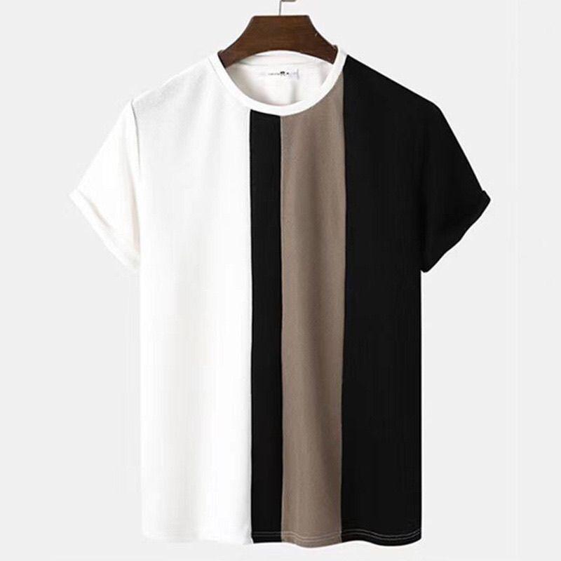 Short sleeved T-shirt men's plus size top men's summer children's summer new style men's retro striped 3D