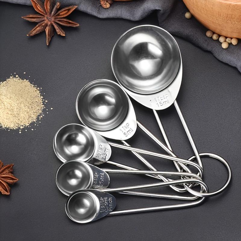 5pcs/set, Stainless Steel Measuring Cups and Spoons, Baking Tool Set with Scale