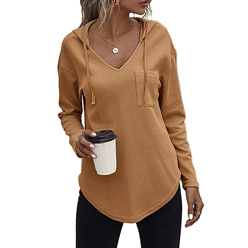 Dámské mikiny s kapucí do V s dlouhým rukávem Pulovr se stahovací šňůrkou Topy s kapsou