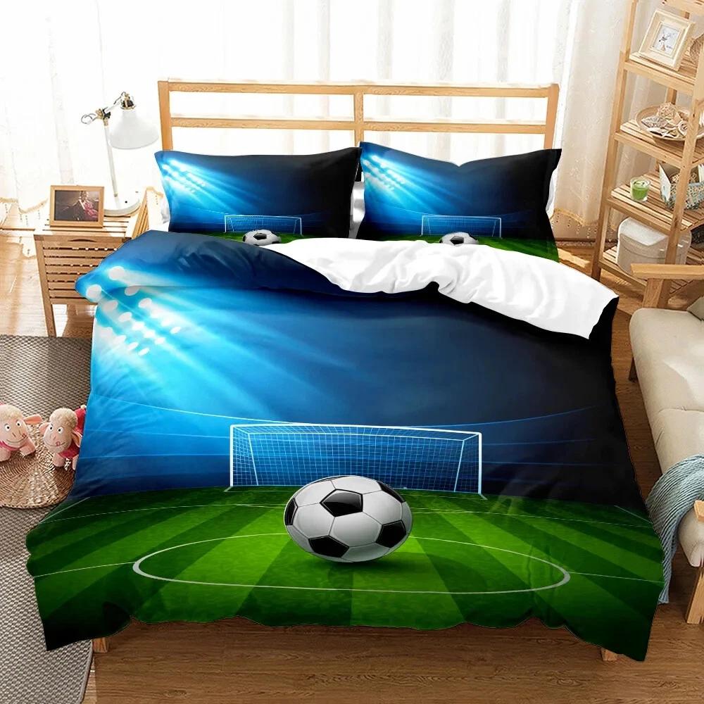 Comforter Football Occer Sports Abstract Ice And Fire Art Design Teens Boys Cool Navy Blue 3 Pcs Bedding Set