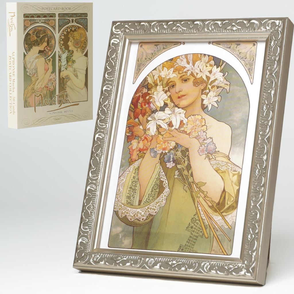 [50 Postcards] Decorate your interior with "50 Masterpieces by Alphonse Mucha" Art Postcards [50 Postcards] with a special frame set | Silver Frame