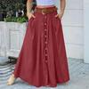 Jupe Femme Couleur Unie Taille Haute Tout Match Décor Bouton Coupe A-line Été Maxi Jupe Vêtement Féminin