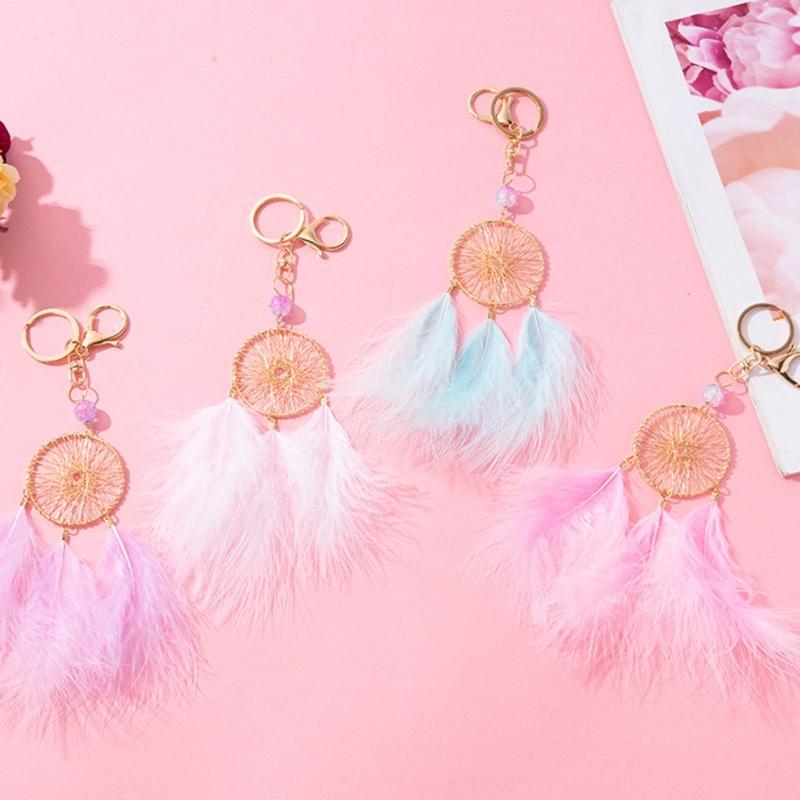 Feather Dream Catcher Charm Keychains Fashion Pendant Car Keyring Backpack Decoration Fashion Jewelry for Women Girls