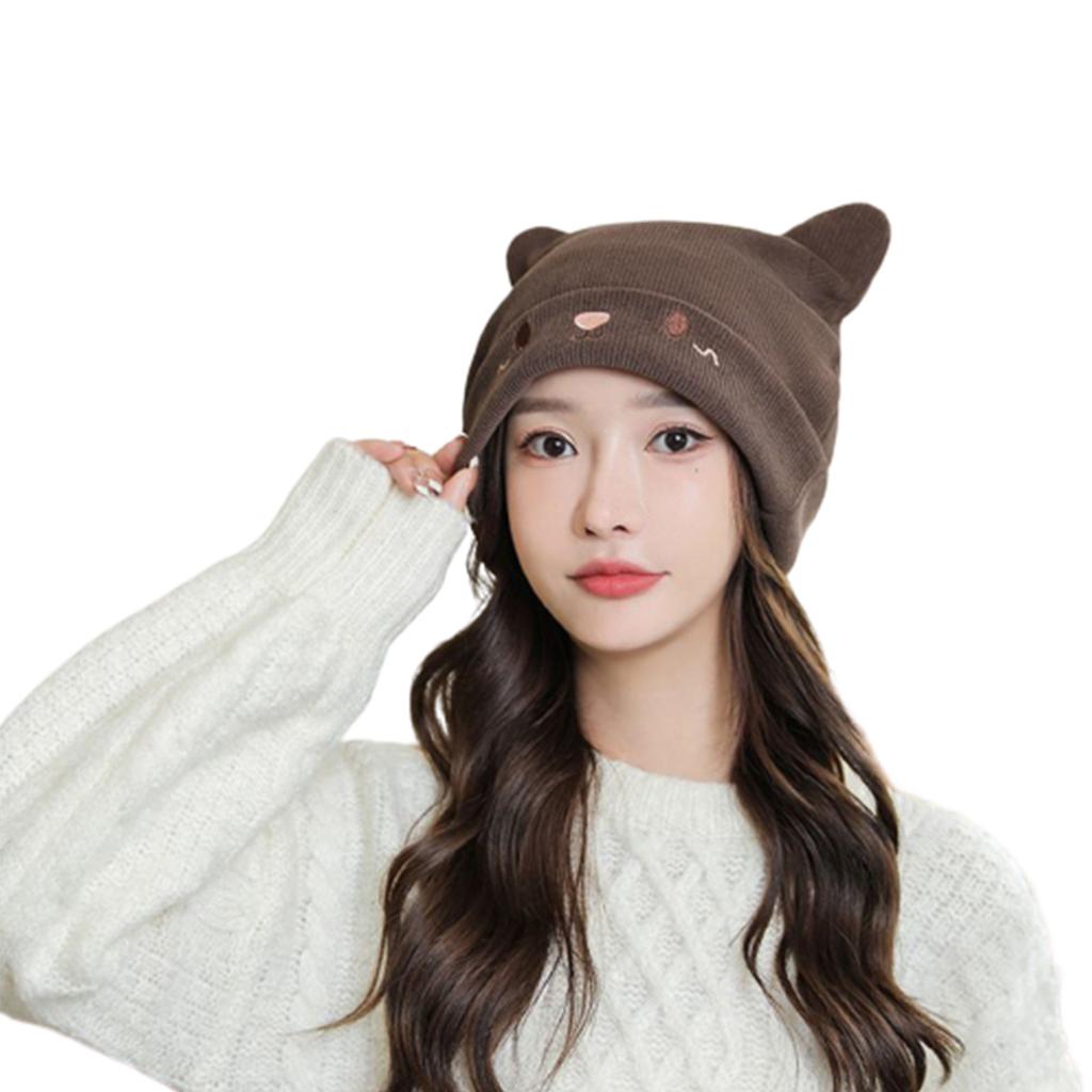 Cute Woollike Knitted Hat Cat Ears Womens Lady Girl Headgear Cap Christmas Hats Soft Beanie Hat Pullover Cap