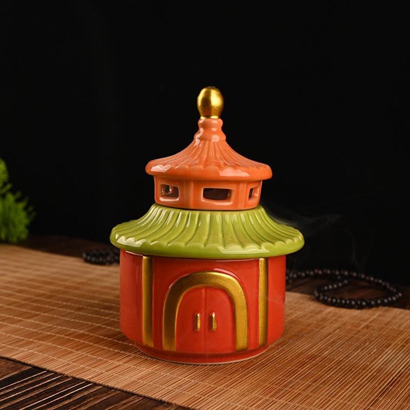 Керамическая курильница для благовоний в античном стиле с крышкой: Дизайн Зала Небесного Храма для Домашнего Декора и Креативного Подарка