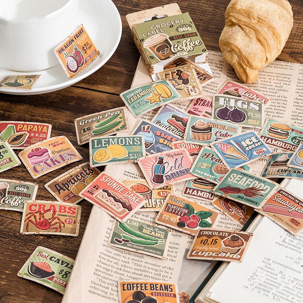 45 Sheets Scrapbook Stickers Grocery Food Label Self Adhesive DIY Planner Stickers for Handbook