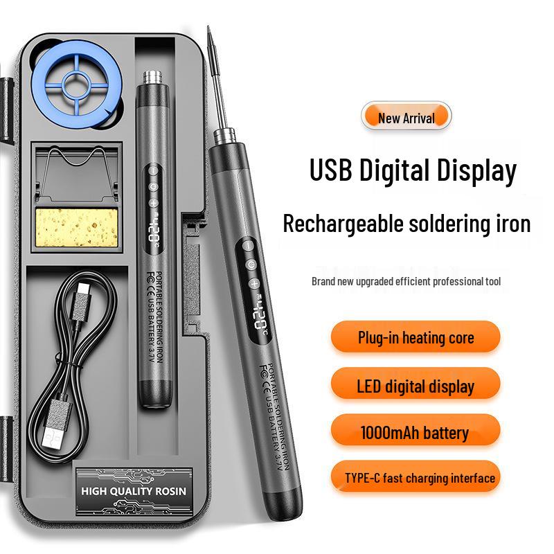 Cordless USB Digital Display Soldering Iron with 1000mAh Battery, Portable Internal Heating Tool for Household Use
