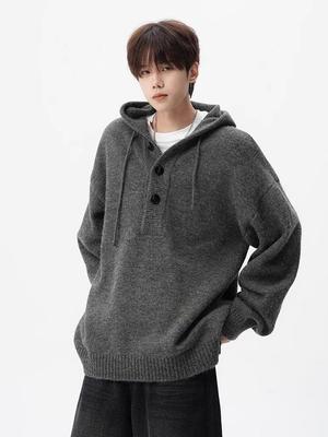 Men's Casual Knitted Hooded Pullover Sweater Coat - Autumn/Winter Versatile Loose Fit.