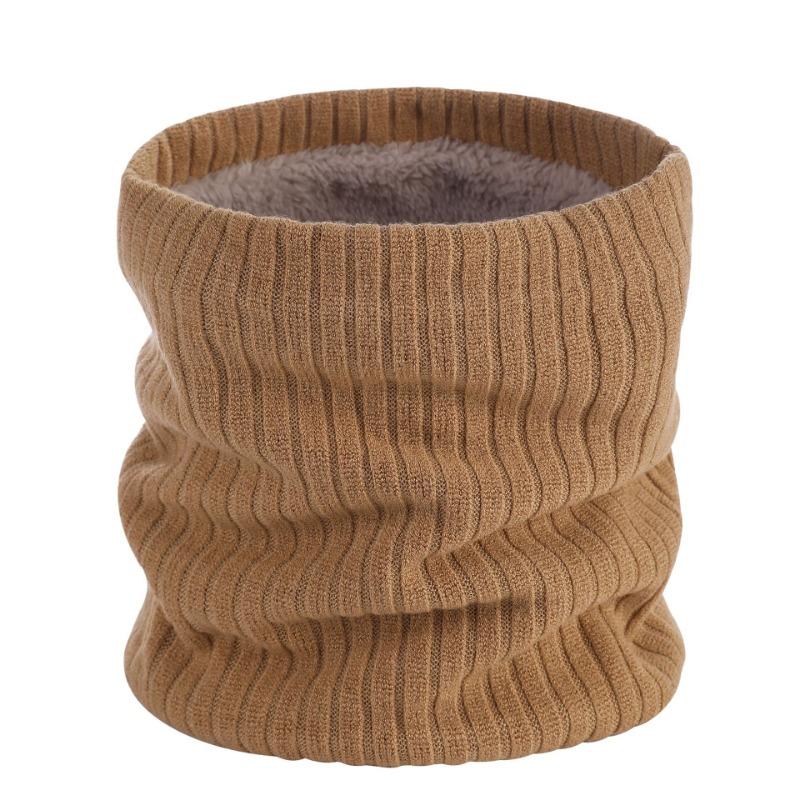 Double-layer Velvet Thickened Warm Neck Cover, Solid Color Wool Single-circle Knitted Scarf, Autumn and Winter Versatile Scarf for Men and Women