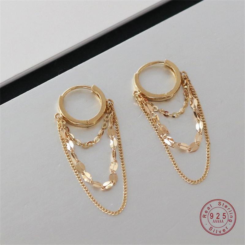 Real 925 Silver Plated 18K Gold Tassel Stud Earrings for Women Wedding Trendy Fine Jewelry