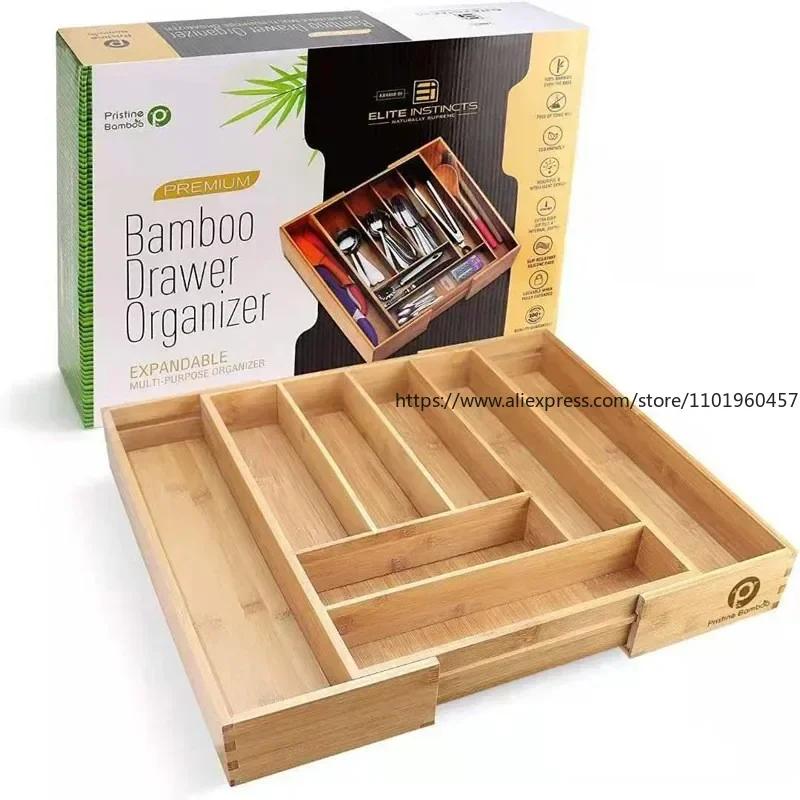 Bamboo Expandable Drawer Organizer for Utensils Holder, Adjustable Cutlery Tray, Wood Drawer Dividers Organizer for Silverware