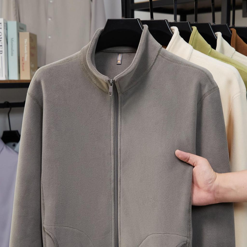 2025 Men's Winter Fleece Stand Collar Zip-Up Hoodie Jacket
