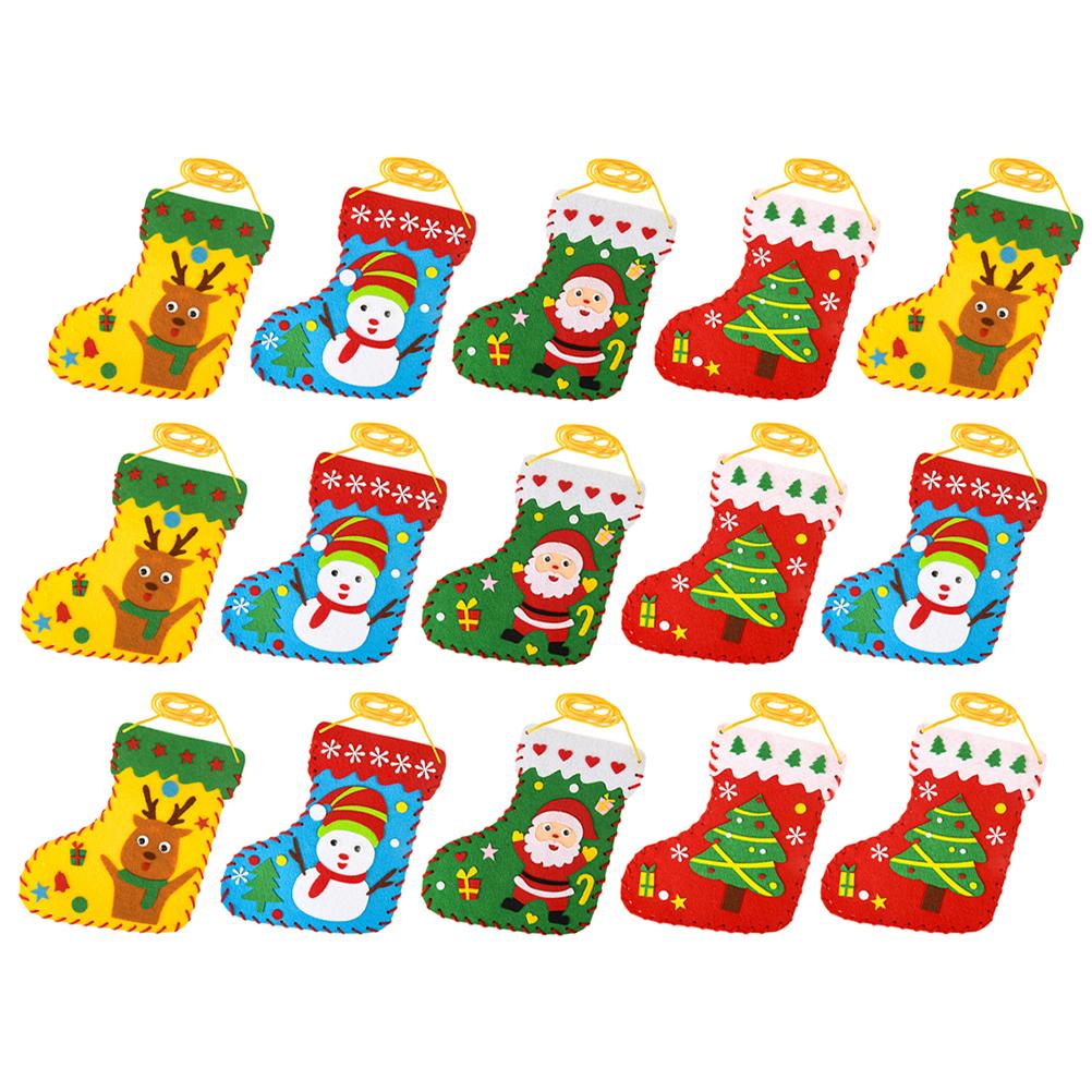 20 PCS Christmas Socks DIY Children's Handmade Non-woven Educational Toys Felt Stockings Hand-made Sewing Kit Cutouts