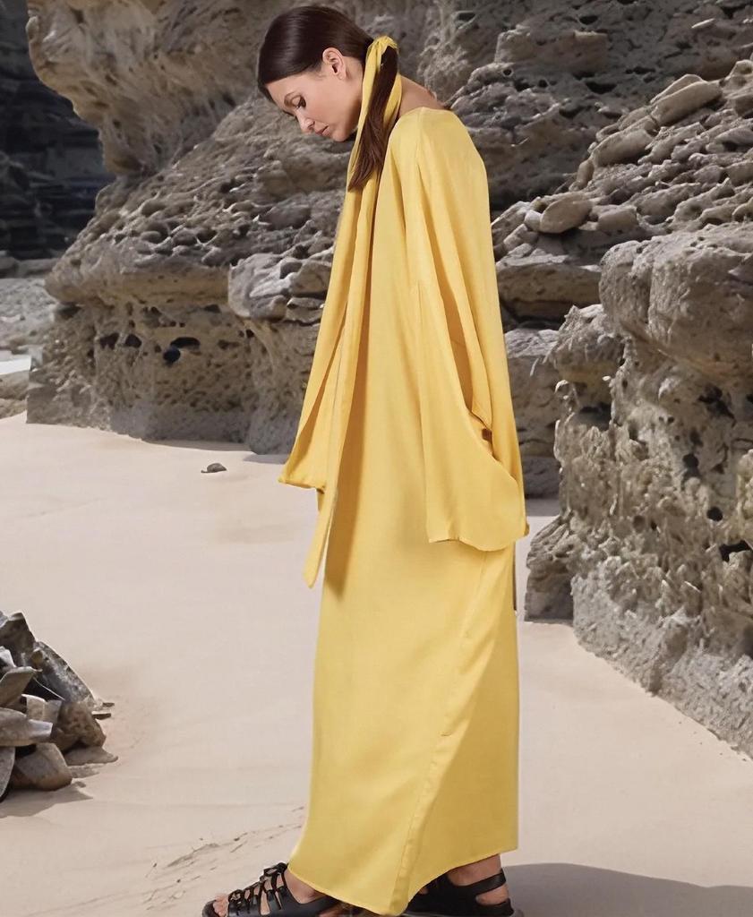 Satin V-Neck Casual Robe Dress - 2025 European & American Autumn Collection
