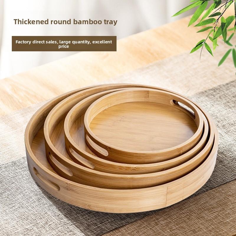 Bamboo Tray Round Handcrafted Tea Serving Plate For Home Tea Sets