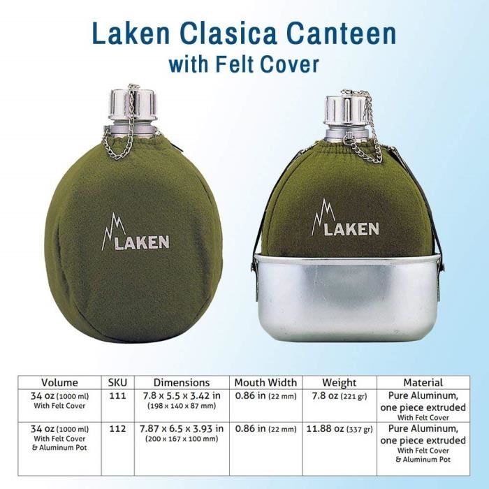 Gourde - Laken - Classique - 1 L - Kaki - Aluminium Avec Timbale