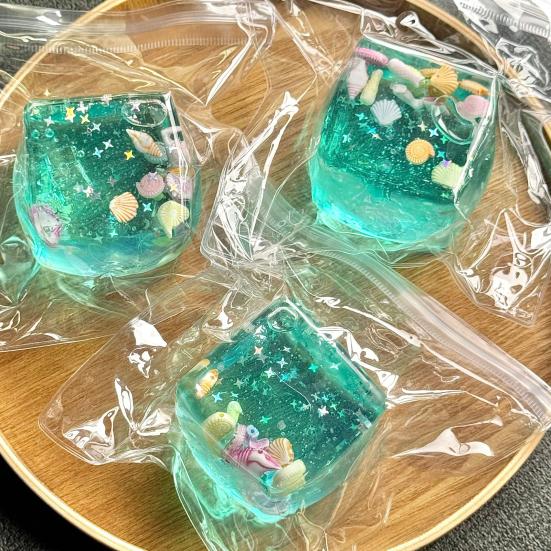 3D Cube Squeeze Toy Stress Anxiety Relief Clear Ocean Shell Cube Sensory Toy Portable Soft TPR Cube Pinch Toy Party Favors