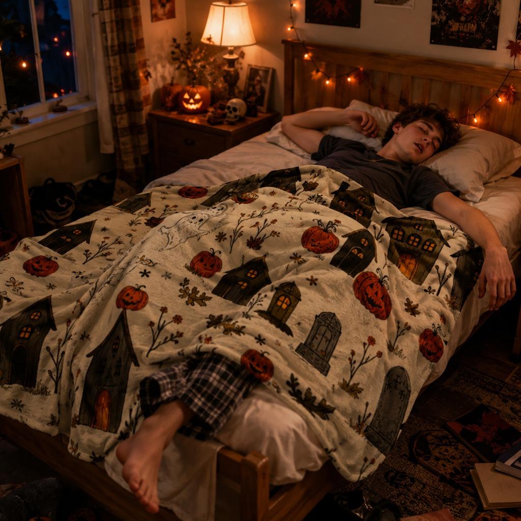 Halloween Flannel Blanket Soft Throw for Couch Sofa Bed Cozy Decor