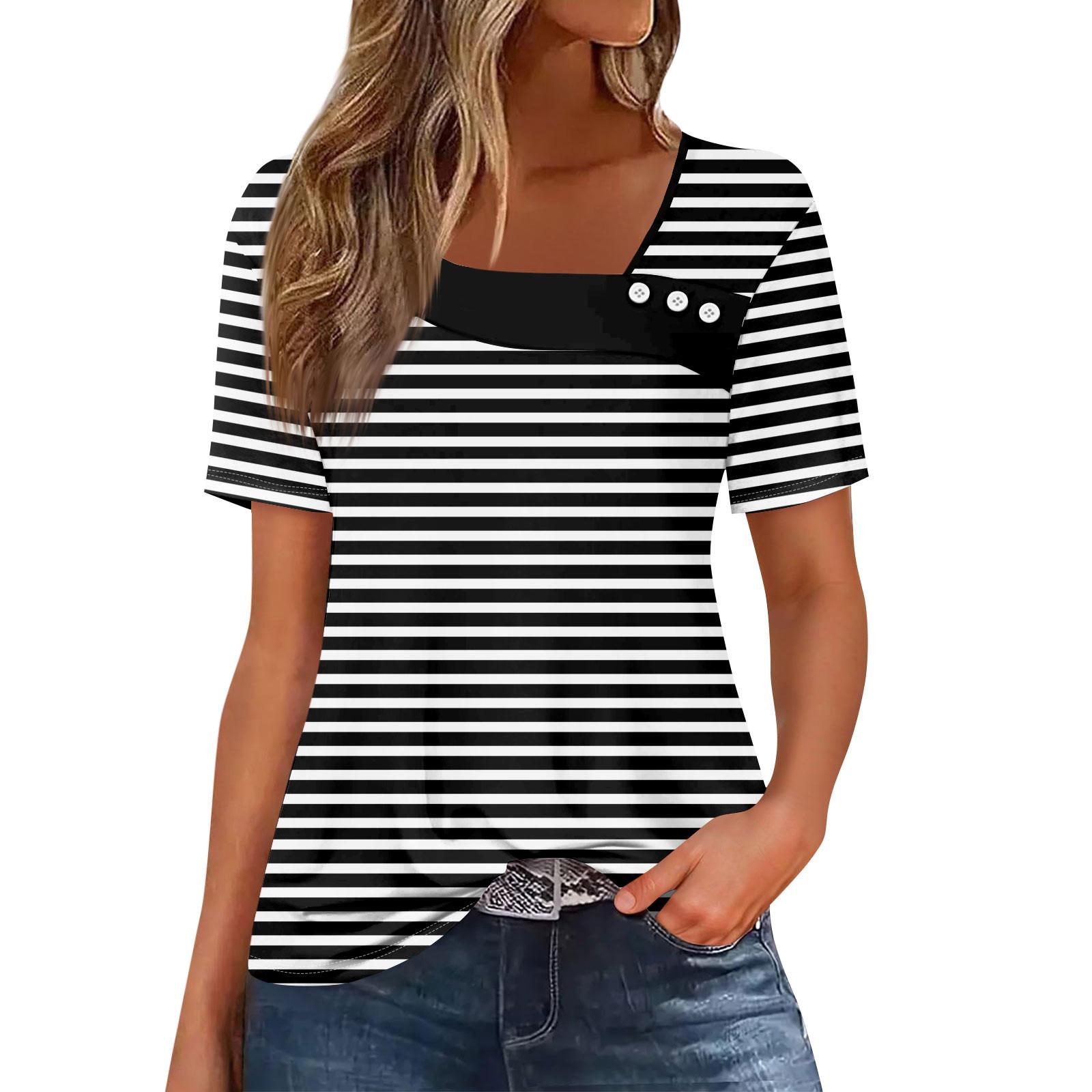 

Женская повседневная футболка с асимметричным вырезом и коротким рукавом, декоративная пуговица L чёрный