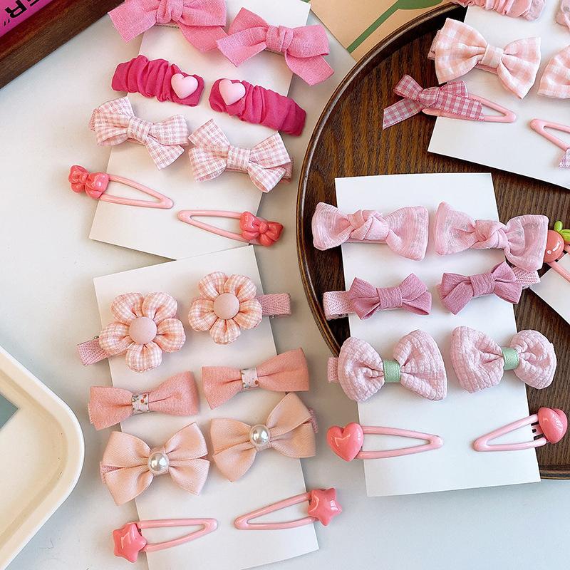 8Pcs/Set Sweet Flower Bow Baby Hair Clip Korean Pink Plaid Dot Bowknot Princess Girls Hairpin Barrettes Kids Hair Accessories