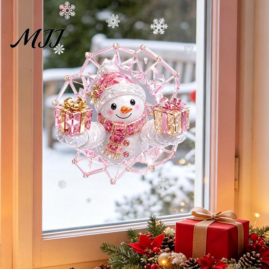 Langlebige Feiertags-Fensterkunst 2 Stück Weihnachts-Sticker im Buntglas-Stil, Doppelseitig?Zweiseitig bedruckte weihnachtliche statische dekorative PVC-Schilder Aufkleber, Schneemann