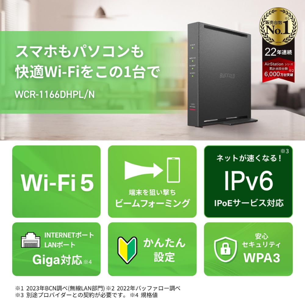 Buffalo Wi-Fi 5 Router 866+300Mbps Dual Band WCR-1166DHPL/N
