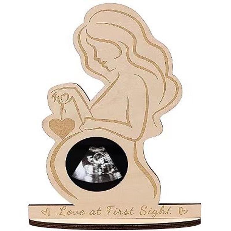Pregnant Sonogram Picture Frame, Creative Wooden Ultrasound Photo Frame with Stand, Gender Disclosure Party Decor for New Mom