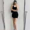 Women's Halter Neck Crop Top, Ribbed Color Block Sleeveless Tank Top