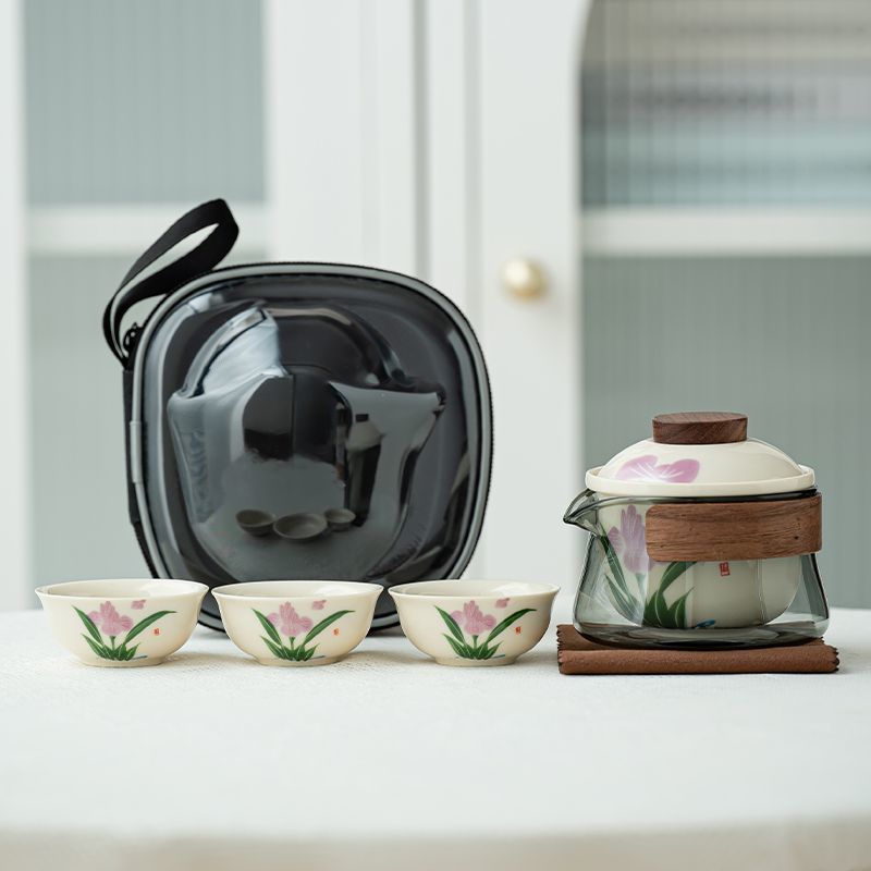 

Дорожный Чайный Набор, Керамический Портативный Быстрый Чайный Набор, Китайская Посуда для Чая, 1 Чайник, 3 Чашки, Здоровая Керамика