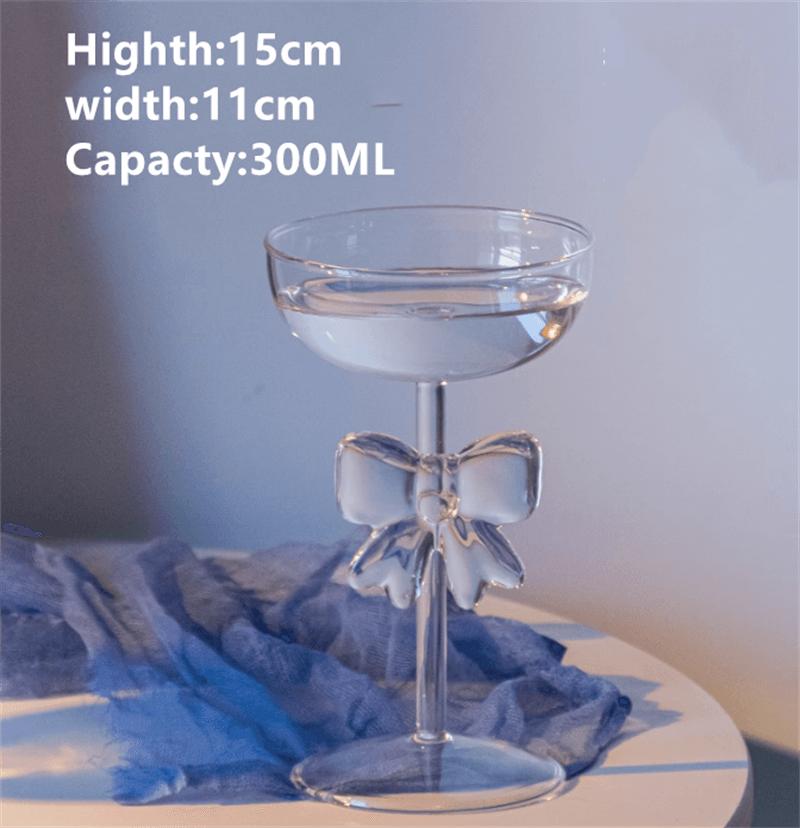 Pink Bowknot Series Glasses Cup Korean Style  INS  Bow Handle Goblet Glass Cup Romantic Ritual Champagne Wine Glass