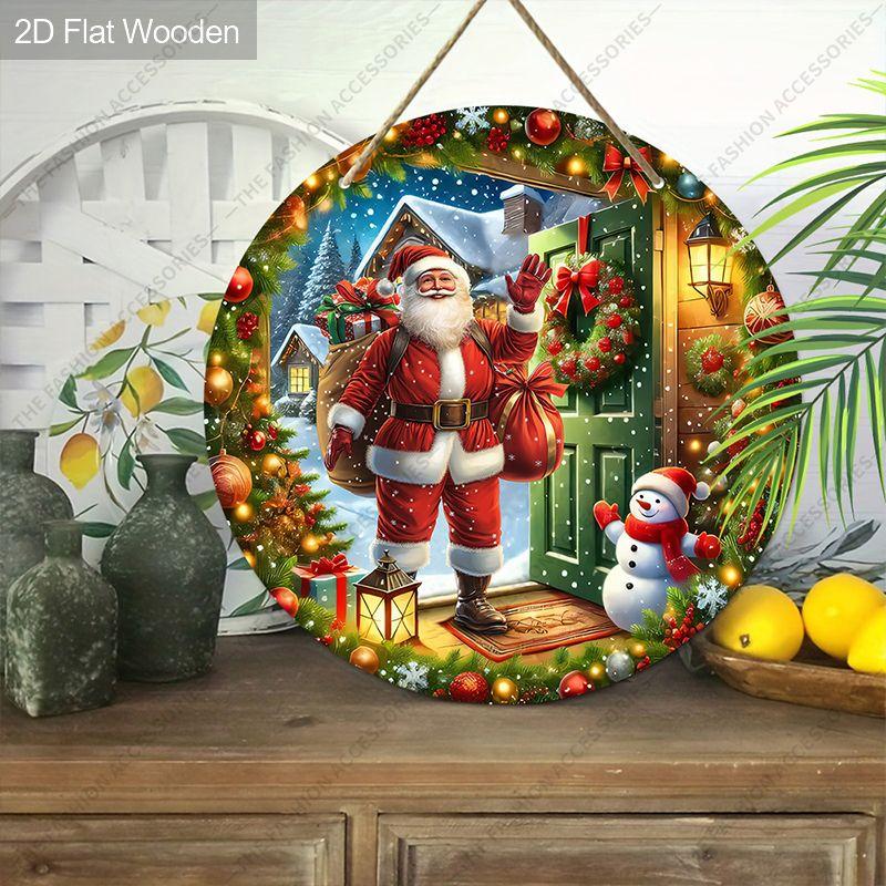 Weihnachtsdekorationsschild, hängende Innendekorationen, 2D flache Holzprodukte mit dem Muster Santa Claus, der Geschenke trägt, Weihnachtsgeschenke für die Familie