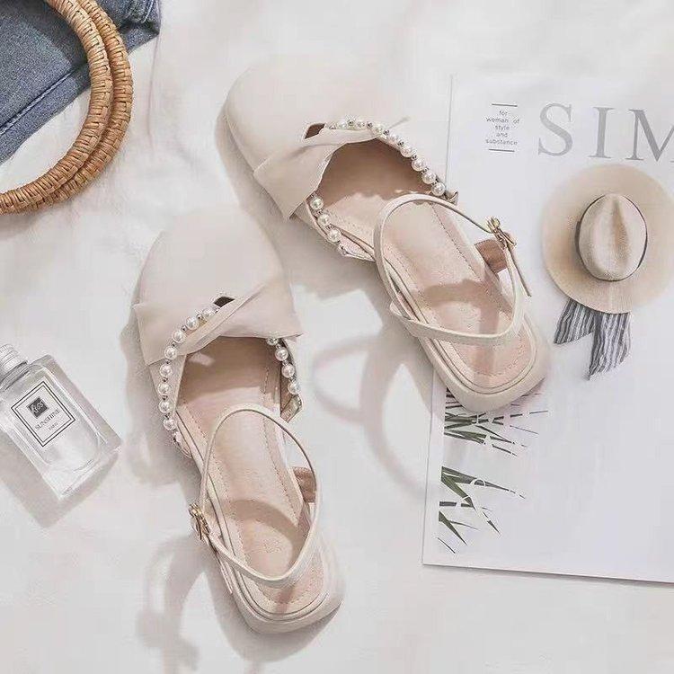2025 Summer New Internet Celebrity Explosion Fashion Low Heel Flat Bottom with Skirt Shoes Bag Head Sandals Fairy Style