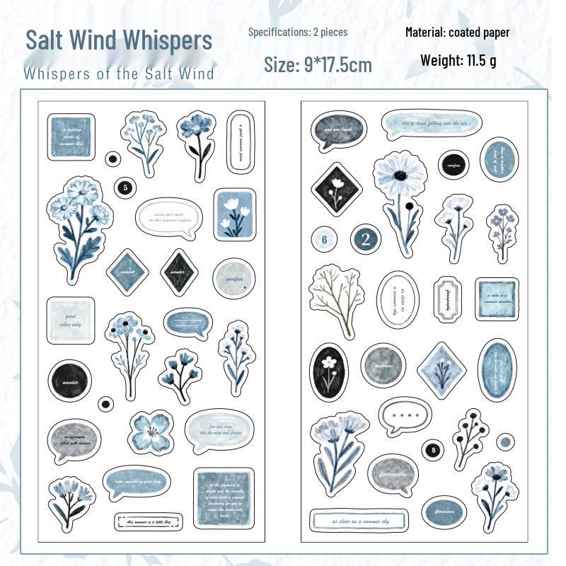 Yu Xian Salt-Style Sticker Set: 2 Retro Sheets, 6 Simple Styles for Journaling Decor