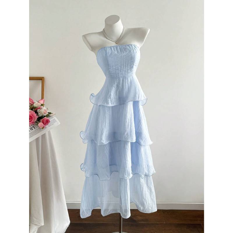 Summer Knit Dress With Ruffled Hem And High Waist For Women