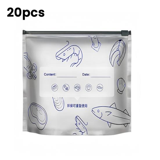 Aluminum Foil Sealable Bags Leakproof Reusable Sealed Bags Stand Up Vacuum Pouches with Zipper And Label for Vegetable Fruit Meat Storage