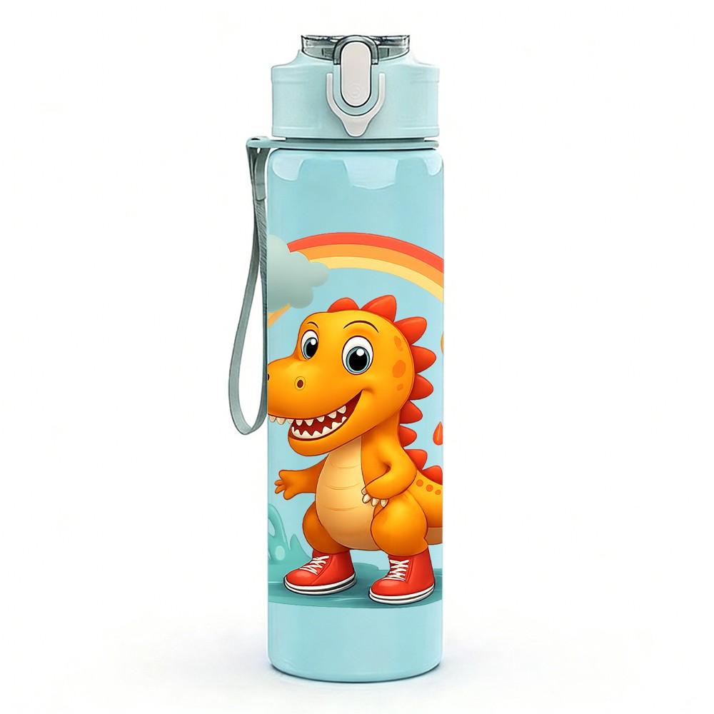 1PC Cute Rainbow Dinosaur Cartoon 750ml Color Plastic Sports Water Bottle Leakproof Flip Straw Lid Suitable for Sports Office Home Use