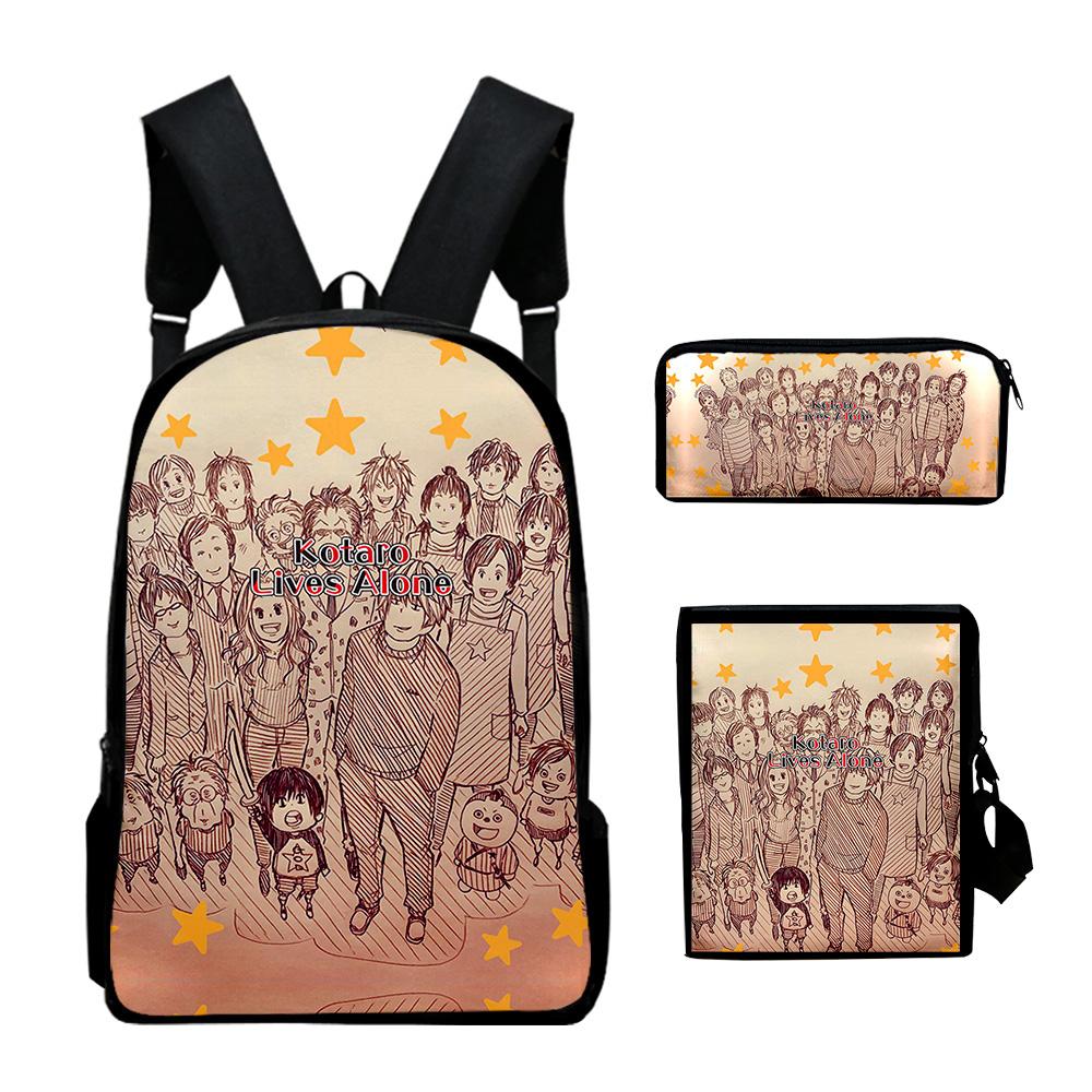Classic Kotaro Lives Alone Anime 3D Print 3pcs/Set pupil School Bags Laptop Daypack Backpack Inclined shoulder bag Pencil Case