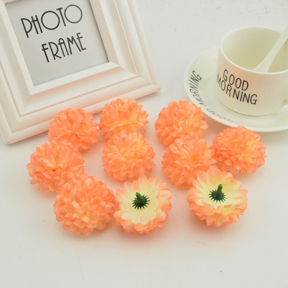200PCS Artificial Flowers Cheap 5CM Silk Chrysanthemum Heads Home Wedding Decoration Wall Wreath for Christmas Garden Door Fake