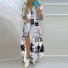 Spring Autumn Women's Shirt Dress Temperament Print Single-breasted Open Shirt Dress Casual Long Dress