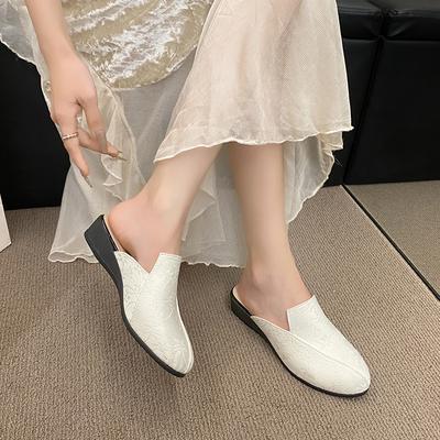 2024 New Spring and Autumn Women's Shoes Fashionable Round Toe Solid Color Wedge Home Comfort Women's Flat Toe Slippers