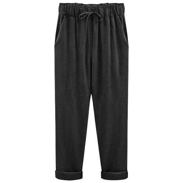 

Cotton Linen Pants Elastic Mid Waist Ankle Length Pant Casual Women Loose Spring Summer Pants Female Slacks Size S-8XL S чёрный