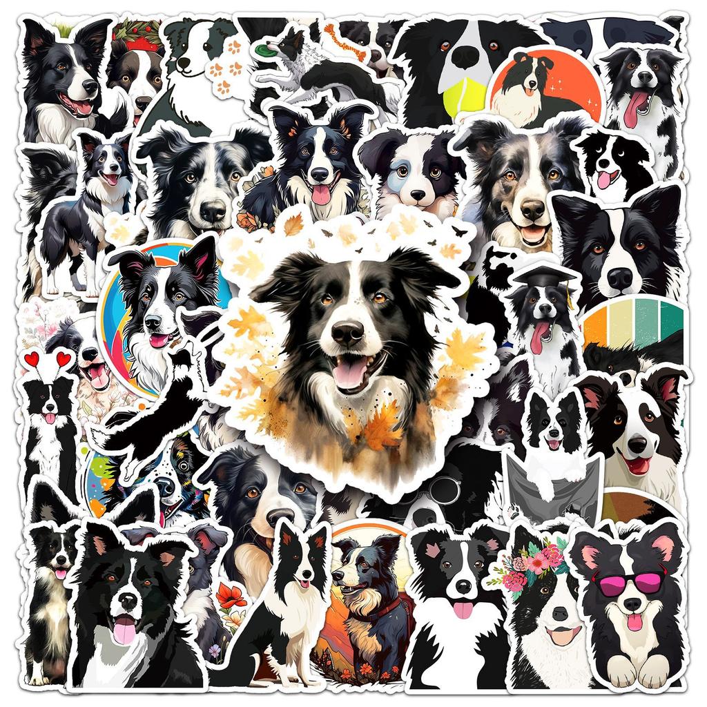 50 Border Shepherd Doodle Stickers Personalized Cartoon Cute Dog Decorative Mobile Phone Case Waterproof Suitcase Stickers