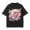 Koi Karpfen Fisch Japanische T-Shirts Gewaschen Kurzarm Harajuku T-Shirts Vintage Herren Damen Streetwear Bedrucktes T-Shirt