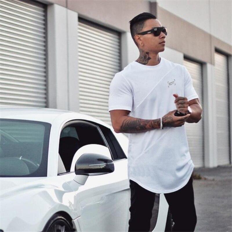 Muscleguys Neue, frische und atmungsaktive Oberteile für Herren, Patchwork-T-Shirt aus Baumwolle und Mesh, Fitness, Bodybuilding, kurzärmelige Trainingskleidung