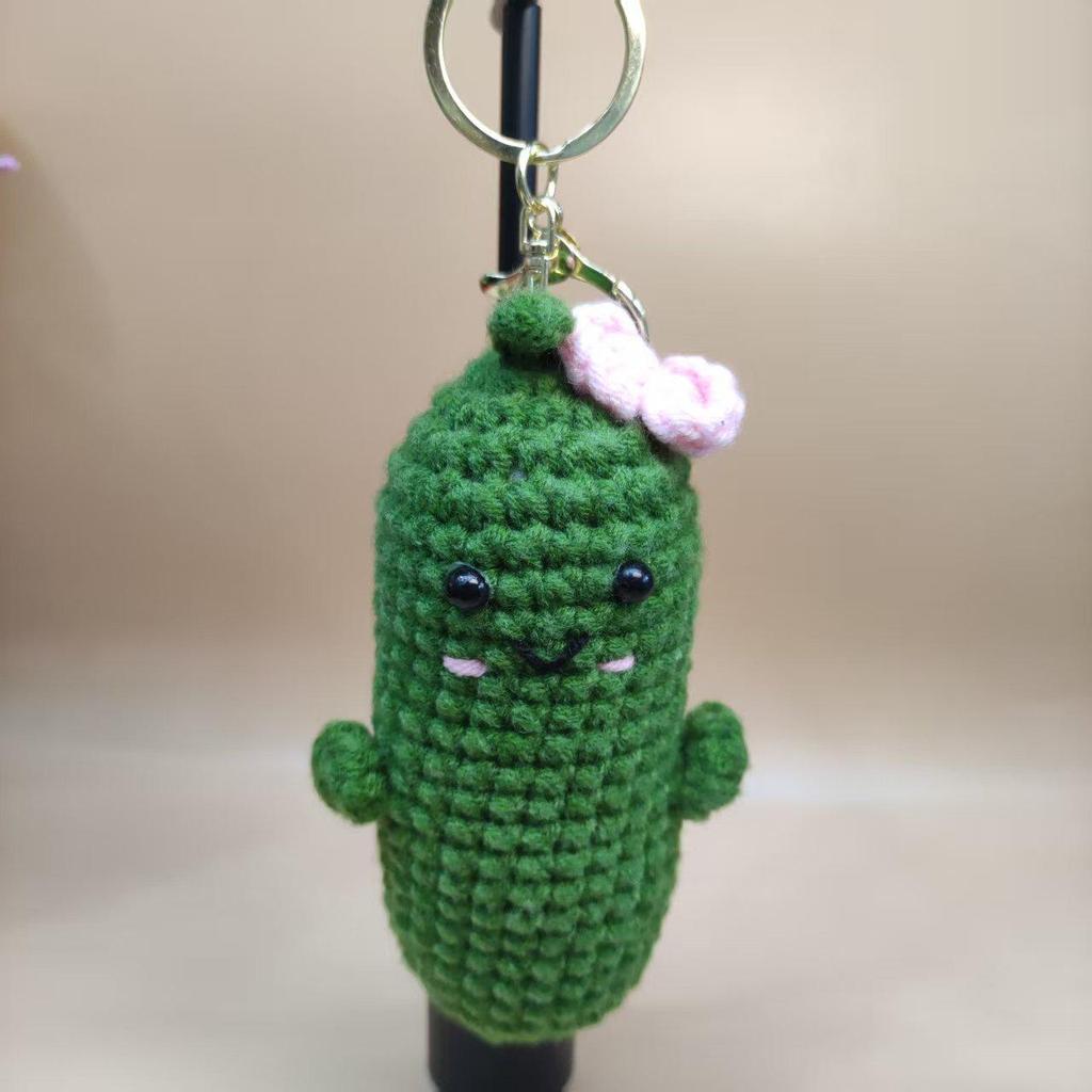 Handmade Crocheted Cucumber Doll Keychain: Emotional Support & Positive Energy Decor Gift