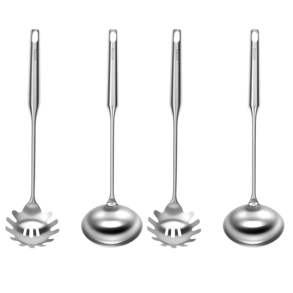 2Pcs Soup Ladle and Spaghetti Spoon Set 304 Stainless Steel Spaghetti Server Set with Ergonomic Handle for Cooking Stirring