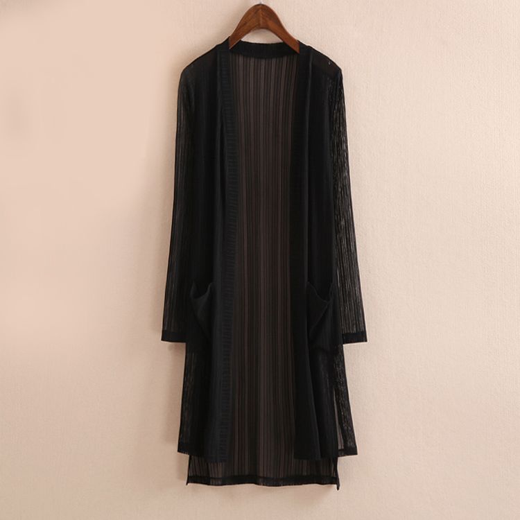 

Летняя сетчатая солнцезащитная одежда для женщин, кружевная тонкая стильная шаль средней длины с длинными рукавами L чёрный