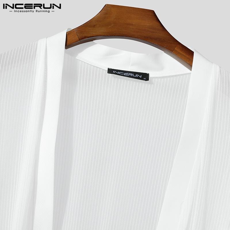 INCERUN Men Summer Short Sleeve Open Front Mesh Sheer See Through Tops T-shirts