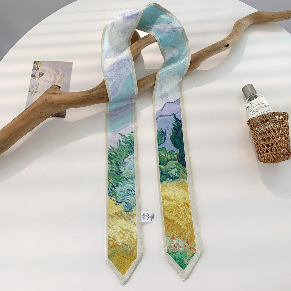 High Grade Hairband Silk Feel Neckerchief Women Scarf Long Skinny Headbands Cute Tie Scarves Luxury Print Bag Scarf For Ladies